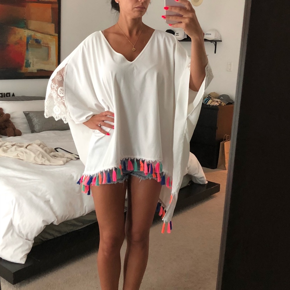 Beautiful white tassel cover up/ top NEW